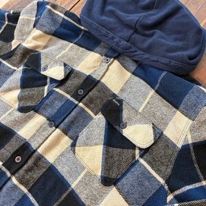 Brixton Button Hoodie Mens XXL Blue Plaid Long Sleeve Hooded Skate Streetwear